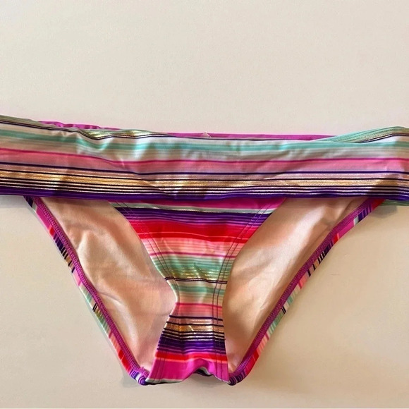 Victoria's Secret Striped Bikini Bottom Fold Over Size Small Multi Color Y2K - Picture 1 of 4